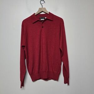 Bullock & Jones Merino Wool Pullover Polo Sweater Mens M Red Long Sleeve Knit